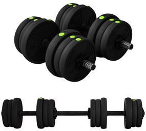 SPORTNOW Kit de Halteres 20kg 2 em 1 com Barra de Pesos Pega Antiderrapante para Treino de Força Preto Verde