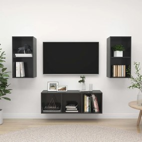 3 pcs conjunto móveis de TV derivados madeira cinza brilhante