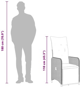 7 pcs conjunto bistrô de jardim c/ almofadões vime PE castanho