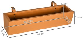 Floreira Suspensa de Aço Floreira Retangular Suspensa com 2 Ganchos Ajustáveis e 2 Orifícios de Drenagem 91x35x24 cm Castanho