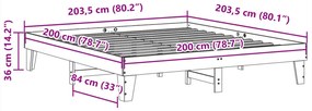 Cama sem colchão 200x200 cm madeira de pinho maciça branco