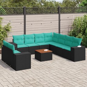 vidaXL 10 pcs conjunto de sofás p/ jardim c/ almofadões vime PE preto