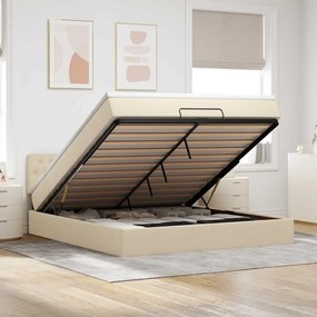 Estrutura de cama otomana com colchão tecido creme 160x200cm