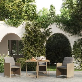 vidaXL Mesa de jardim 109x107x74 cm vime PE e acácia maciça bege