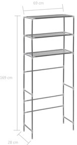 Estante de 3 prateleiras p/ lavandaria 69x28x169 cm prateado