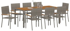 Conjunto de Jantar de Jardim vidaXL 9 Peças Cinza Rattan Poly