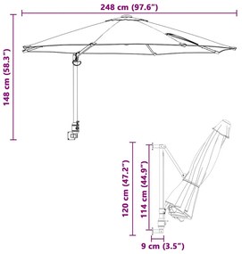 Guarda-sol de Jardim de Parede Verde 250 cm