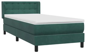 Cama com molas/colchão 90x220 cm veludo verde-escuro