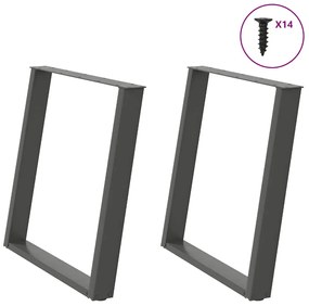 Pés para mesa de jantar em formato de U, 2 peças, antracite, 70x(72-73