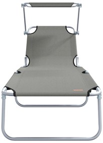 Espreguiçadeiras dobráveis 2 pcs com toldo em tecido Oxford cinza 600D