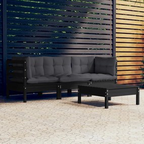 vidaXL 4 pcs conjunto lounge jardim c/ almofadões pinho antracite