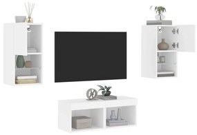 vidaXL 4 pcs móveis de parede para TV com luzes LED branco