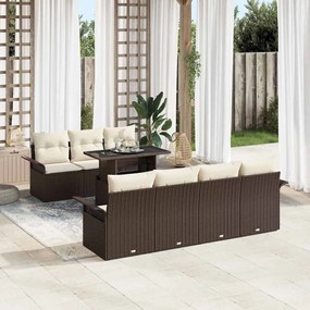vidaXL Conjunto de Sofá de Jardim de 8 Peças com Almofadas Castanhas de Polirattan