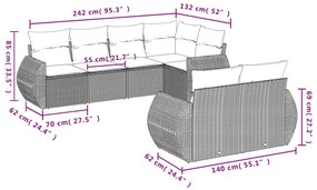 7 pcs conjunto de sofás p/ jardim com almofadões vime PE bege