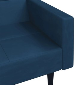 Sofá-cama 2 lugares com duas almofadas veludo azul