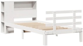 Cama com estante sem colchão 90x200 cm pinho maciço branco