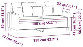 Sofá Cinha de 2 Lugares - Cor Cinzento Claro - 158x77x80 cm - Em Velud