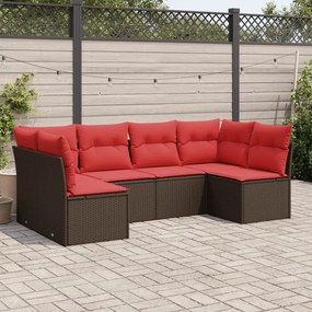 vidaXL 6 pcs conjunto de sofás jardim c/ almofadões vime PE castanho