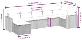 7 pcs conjunto de sofás p/ jardim c/ almofadões vime PE preto