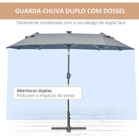 Chapéu de Sol Duplo 295x150x219 cm Chapéu de Sol de Jardim com Luzes L