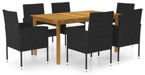 vidaXL 7 pcs conjunto de jantar para jardim preto