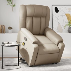 vidaXL Poltrona massagens reclinável elevatória couro art. cappuccino