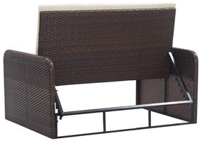 2 pcs conjunto lounge jardim c/ almofadões vime PE castanho