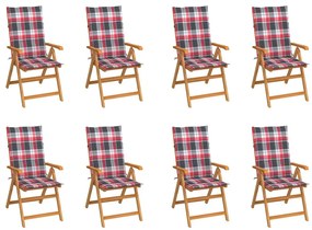 vidaXL Cadeiras de jardim reclináveis c/ almofadões 8 pcs teca maciça