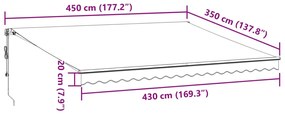 Toldo retrátil automático 450x350 cm antracite e branco