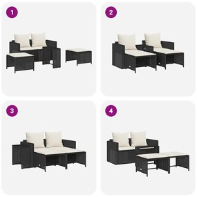5 pcs conjunto sofás de jardim c/ almofadões empilhável vime PE