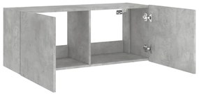 Móvel de parede p/ TV c/ luzes LED 100x35x41 cm cinza cimento