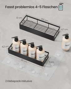 Conjunto 2 Prateleira para o chuveiro, prateleira de casa de banho sem necessidade de perfuração, aço inoxidável Preto