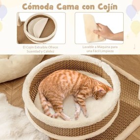 Arranhador para gatos de interior Árvore com tapete de rattan Brinquedos pendurados Postos de arranhar Plataforma Cama espaçosa Centro de actividades