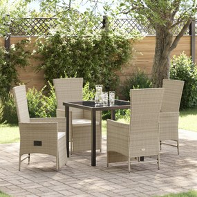 vidaXL Conjunto de Jantar de Jardim de 5 Peças com Almofadas Bege Rattan Poliéster