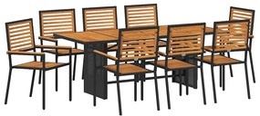 Conjunto de Jantar vidaXL 9 Peças Jardim Aço Preto