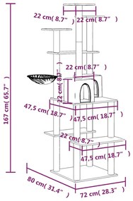 Árvore p/ gatos c/ postes arranhadores sisal 167cm cinza-escuro