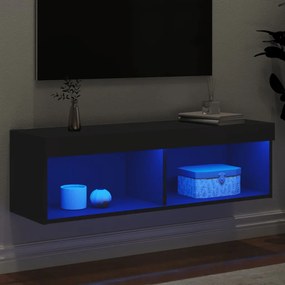 Móvel de TV com luzes LED 100x30x30 cm preto