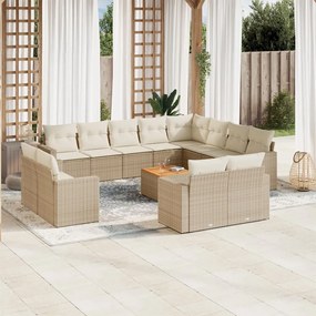 13 pcs conjunto de sofás p/ jardim com almofadões vime PE bege