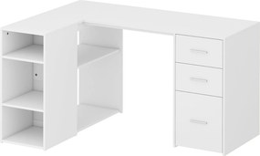 HOMCOM Escrivaninha de Canto, Mesa de Computador em L, 3 Gavetas, 5 Compartimentos Abertos, Prateleiras Reguláveis, 140x100x75cm, Branco | Aosom Portugal
