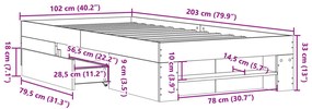 Estrutura de cama 100x200 cm derivados de madeira cinza sonoma