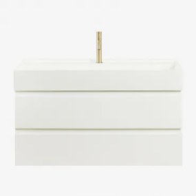 Conjunto De Móvel De Casa De Banho Suspenso Em Madeira E Folha De Freixo Com Lavatório Integrado Ona Branco & Sem Espelho - Sklum