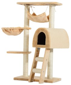 Árvore para Gatos Raspador com Poste para arranhar Ninho Rede Plataforma Casinha Escada Veludo Sisal Natural - 55x30x100cm