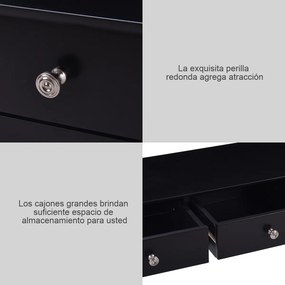 Secretária com 3 Gavetas, 100 x 32 x 75 cm, Multifuncional em MDF, Preto