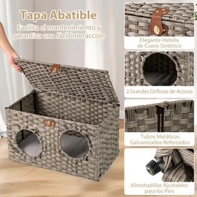 Cama dobrável para gatos  60 cm x 35 cm x 35 cm de interior com almofada macia removível Tampa com fechadura Cinza