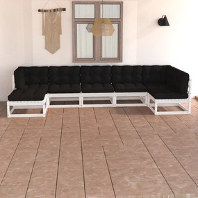 vidaXL 7 pcs conjunto lounge de jardim c/ almofadões pinho maciço