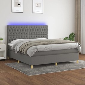 Cama box spring c/ colchão e LED 180x200 cm tecido cinza-escuro