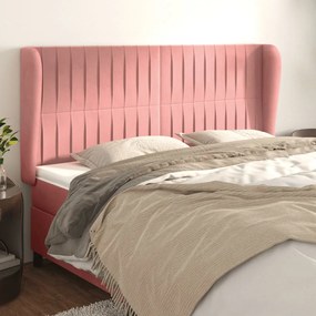 Cabeceira cama c/ abas veludo 203x23x118/128 cm rosa