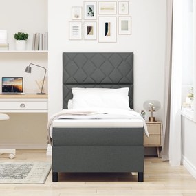 Cama Box Spring com Colchão &amp; Luz LED Cinza Escura 90x200 cm Tecido