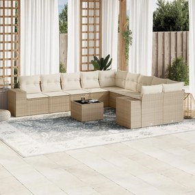 11 pcs conjunto sofás de jardim c/ almofadões vime PE bege