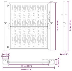 Portão de jardim 105x106 cm design cruzado de aço preto